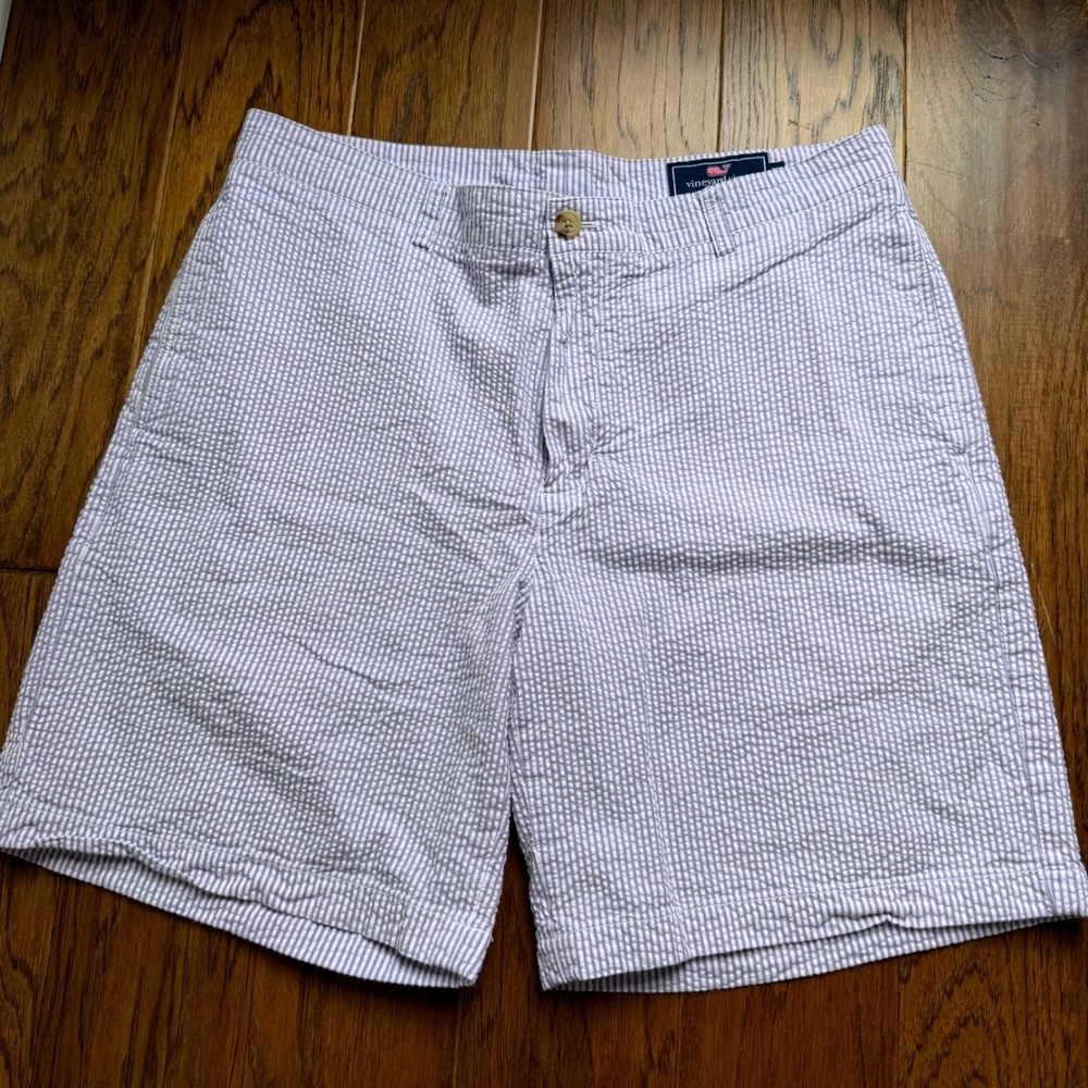Vineyard Vines Mens Shorts Purple Stripe Seersucker 100% Cotton 36 8 1/2" Inseam